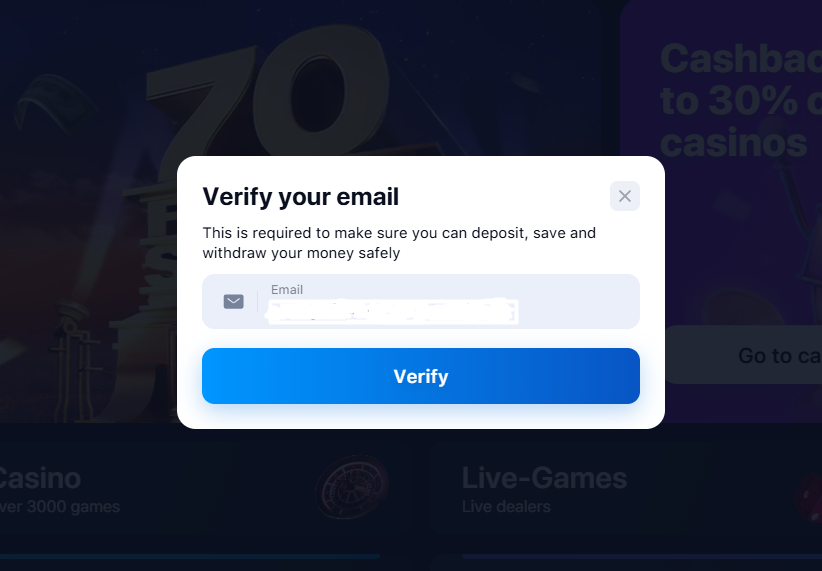 To verify in 1win, you only need to confirm your email address