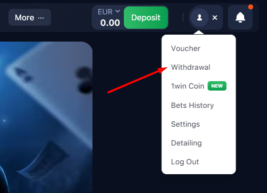 In 1win, the "Withdrawal" section is located in the "Profile"